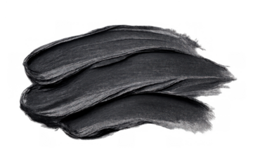 Black charcoal cosmetic clay mask or mud smudge swatch texture, applying face cream treatment or cosmetic product, transparent background