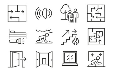 Fototapeta premium Family fire vector symbol hall icon home extinguisher lines escape vent flame