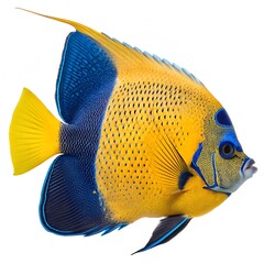 Vibrant Blue and Yellow Angelfish Isolated on White Background.