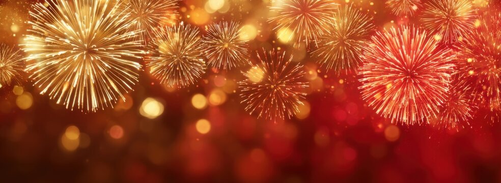 Festive fireworks display with bokeh background
