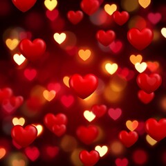 Romantic red hearts falling with a dreamy pink bokeh background for valentine's day