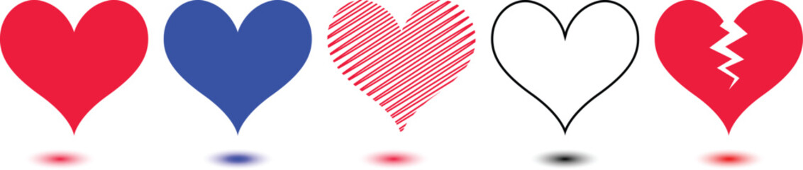 A series of hearts in various colors and states of completion are displayed