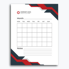 Modern Monthly Calendar Planner Template with Notes Section