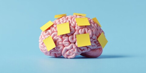 Pink brain with yellow sticky notes