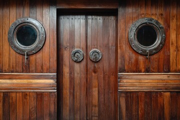 Wooden ship doors with portholes