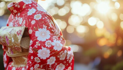 Kimono sleeve detail with winter light during Coming of Age Day in Japan