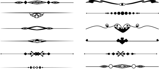 Vintage decorative line page divider design set with elegant ornamental horizontal separators for typography layouts and print © Rk Creations