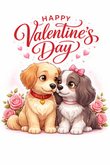 Cute dogs Valentine&rsquo;s Day illustration with romantic greeting