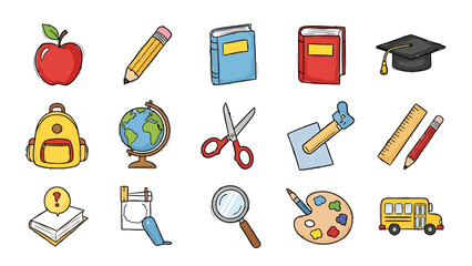 Back to School Supplies Icons Collection Education and Learning Symbols