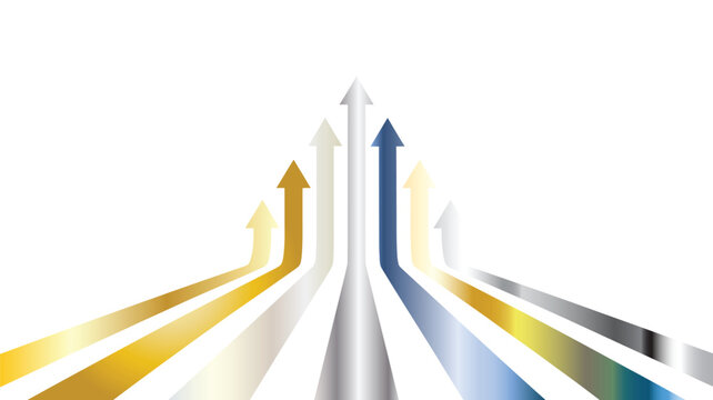Set of multi-colored gradient arrows pointing upwards, symbolizing growth, progress, and success on transparent background