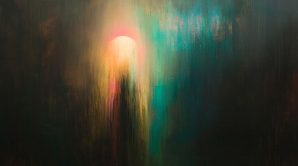 Softly glowing arc in pastel pink, blue, green, and beige on a dark grainy canvas, creating a dreamy abstract background for creative, artistic, and digital visuals