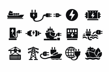 Electric shipping icons: sustainable transport and energy solutions