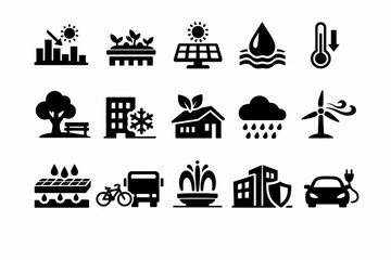 Sustainable energy and eco-friendly urban icons collection