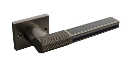 Stylish door handle with a textured grip on a gray background