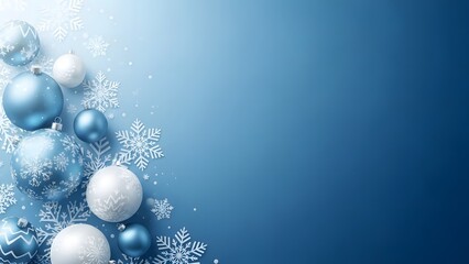 Easter eggs and snowflakes on a blue background with copy space for greeting or invitation