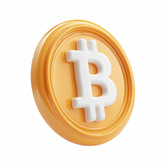 Obraz premium 3D cute cartoon bitcoin coin icon, golden cryptocurrency token with white symbol isolated on transparent background.