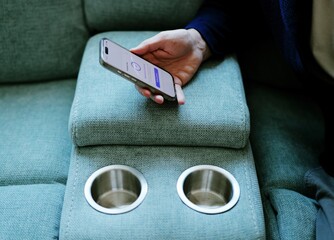 Middle Aged Man Uses Gratitude Flow Daily Check-In Health and Wellness App - Mental Health Awarenes and Positivity Practice Concept