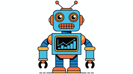 colorful cartoon robot with graph on chest standing alone