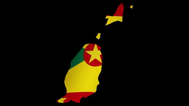 Looping animation of the Grenada flag as a map with a transparent background in 4K format