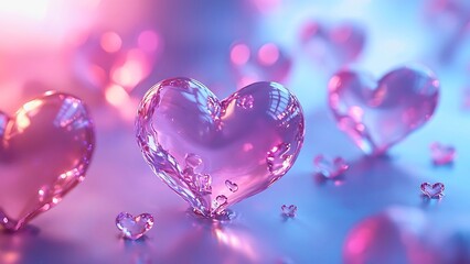 Romantic Hearts floating gracefully in soft-focus with delicate details. The scene glows with shades of pink and purple, creating an atmosphere of love and tenderness