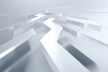 Abstract white geometric shapes create a modern, minimalistic digital background.