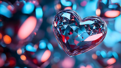 Shining diamond hearts, symbolizing love and beauty with stunning effects