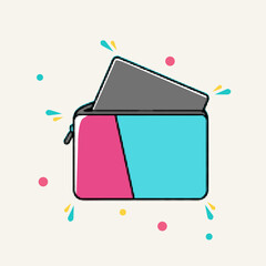 Halftone pop art dot style colorful laptop sleeve with notebook inside on beige background, vector illustration