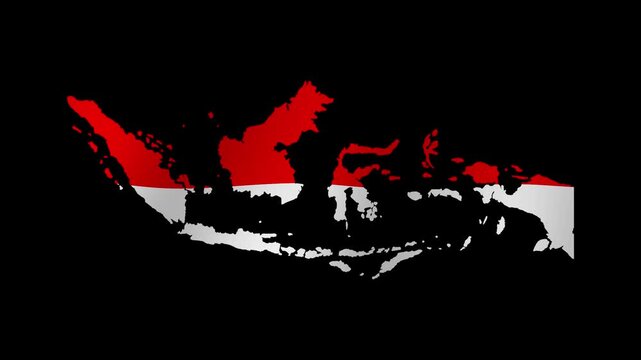 Looping animation of the Indonesian flag as a map with a transparent background in 4K format