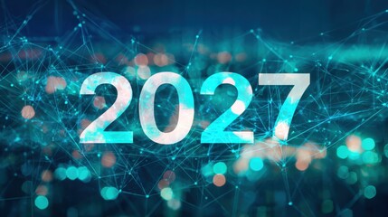 2027 in the center of an abstract background with bokeh lights