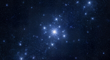Obraz premium Deep Space Nebula with Glowing Star Cluster, Cosmic Galaxy Background Featuring Blue Interstellar Dust and Shimmering Universe Light