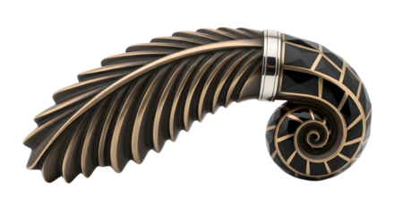 Decorative door handle in shape of nautilus shell isolated on white background