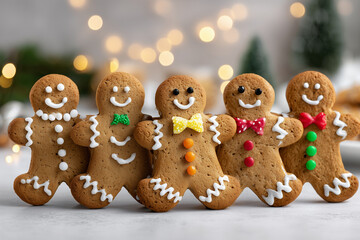 Decorated gingerbread cookies lineup