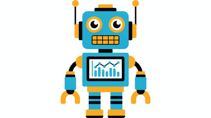 Cute robot with graph on chest standing alone
