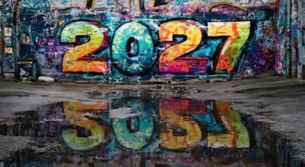 2027 in large, colorful graffiti letters on the wall