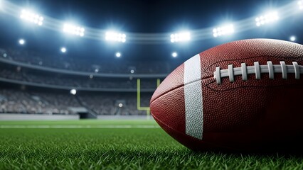 Obraz premium American football stadium with ball on green field
