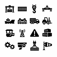 Industrial icons: transportation, shipping, and logistics symbol collection