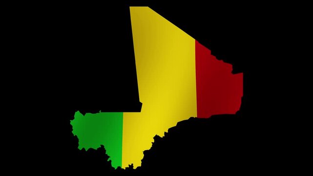 Looping animation of the Mali flag as a map with a transparent background in 4K format