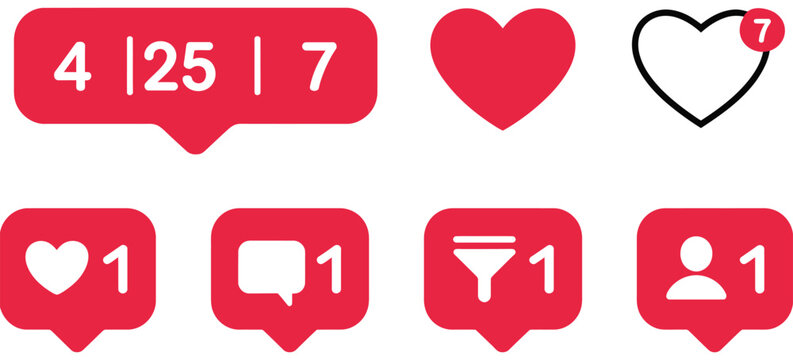 social media likes and comments vector icon set, interaction symbols, followers and notifications, and button icons for digital marketing, a premium ranked vector illustration set showcasing