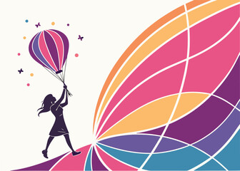 Woman reaching for hot air balloon