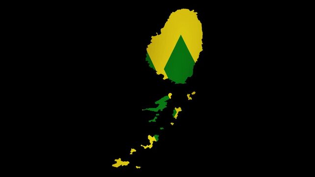 Looping animation of the Saint Vincent and the Grenadines flag as a map with a transparent background in 4K format