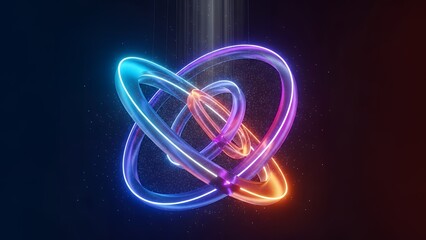 Vibrant Abstract 3D Glass Rings Neon Glow Futuristic Background.
