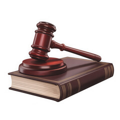 3d realistic gavel and law book icon isolated on transparent background