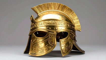 Ancient Greek Golden Warrior Helmet with Ornate Engravings.
