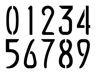 Black numbers from zero to nine. Stencil vector image. White background