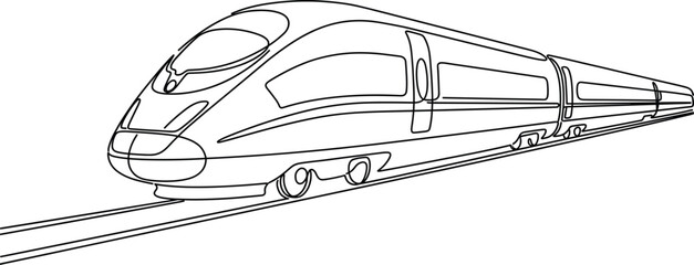 One Continuous Line Art Drawing Of A Modern High Speed ​​Bullet Train On Tracks Moving Fast On A White Background © Itz Joydip