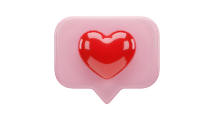 Shining red heart symbol in pink speech bubble on black