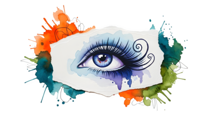 Vibrant artistic eye with colorful paint splatters on black background