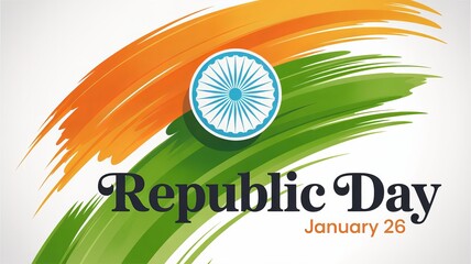 Republic day india celebration graphic with flag colors and ashoka chakra isolated on white background