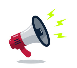 Megaphone or loudspeaker with noise marks in vibrant comic style isolated on white background. Vector illustration.