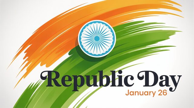 Republic day india celebration graphic with flag colors and ashoka chakra isolated on white background - Powered by Adobe